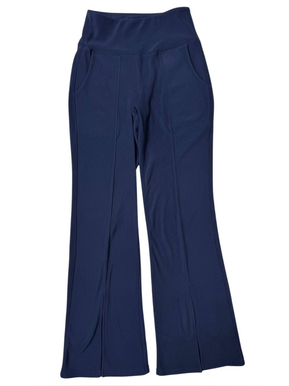 {Move Theory} Blue Ribbed High Rise Flare Front Split Hem Yoga Pants WAP81